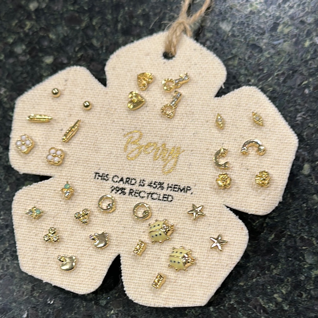 15 Pair Tiny Stud Gold Tone Earrings Set New